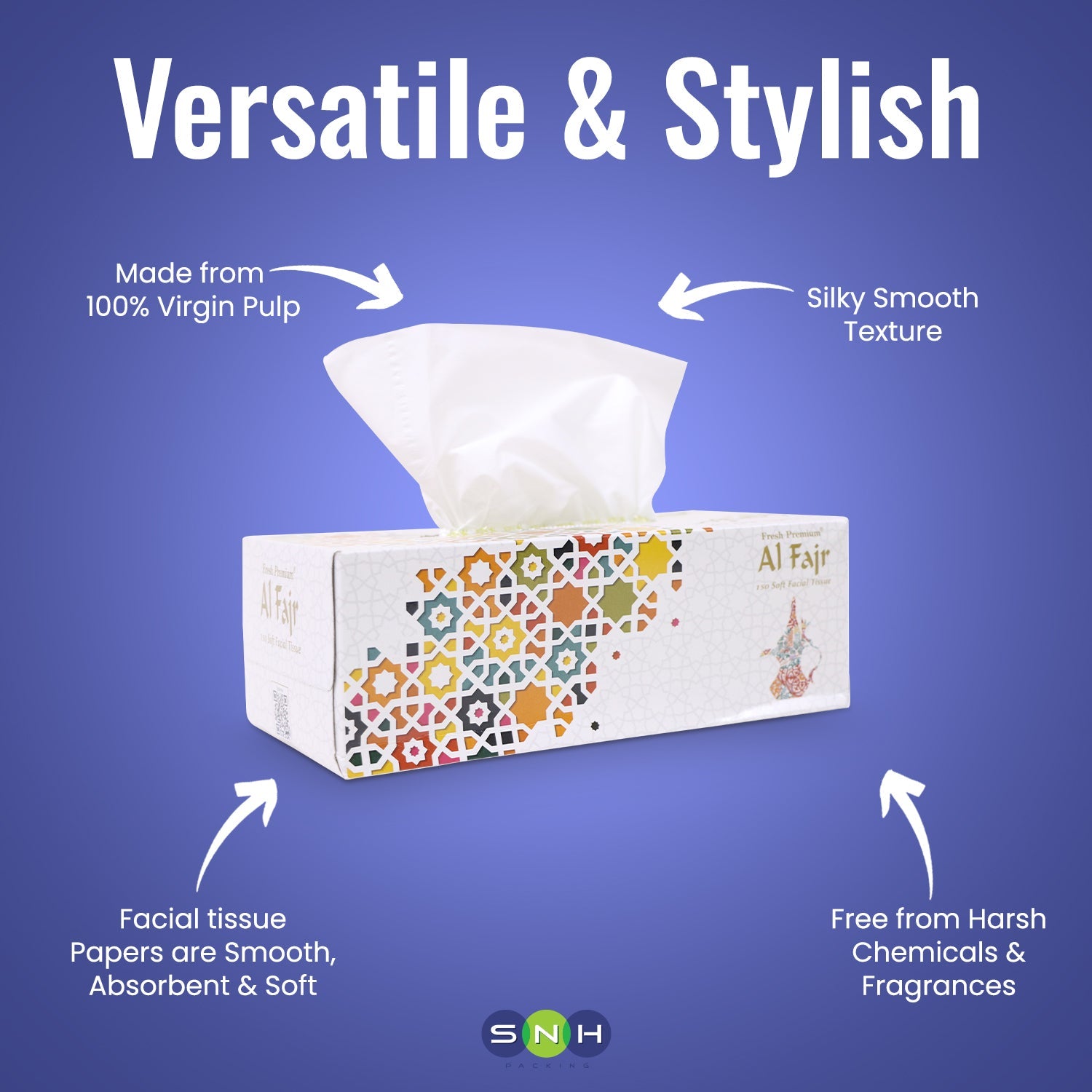 Al Fajr Facial Tissue 150 Sheets 2 Ply Pack 5 Pieces