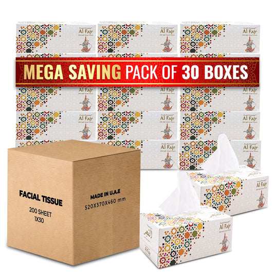 AL FAJR Facial Tissue – 200 Sheets | Pack of 30 Boxes (5 Boxes x 6 Pkts)