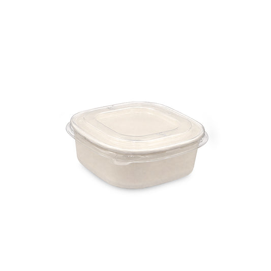 Square White Salad Bowl with Clear PET Lid