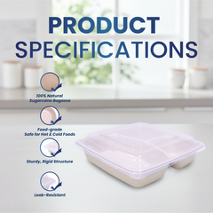 Bagasse Square Food Containers with PET, PP & Bagasse Lids – Eco-Friendly Packaging