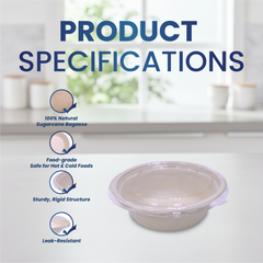 Bagasse Round Containers with Lids | CR12–CR40 | Eco-Friendly Takeaway Bowls | Bulk Pack