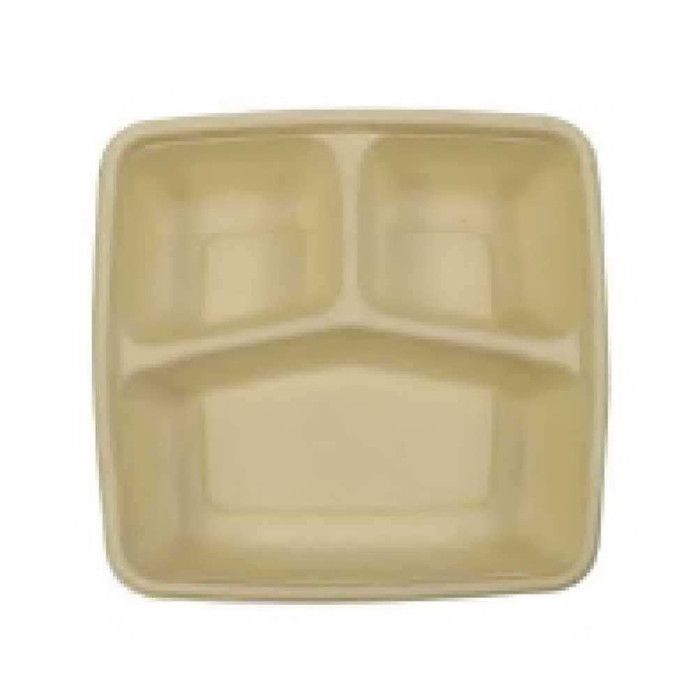 Bagasse Container 3 Compartment 1000ML Pet Lid 1X300 Pieces