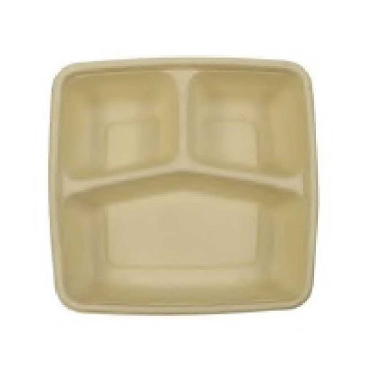 Bagasse Container 3 Compartment 1000ML Pet Lid 1X300 Pieces - Your One Stop Solution UAE