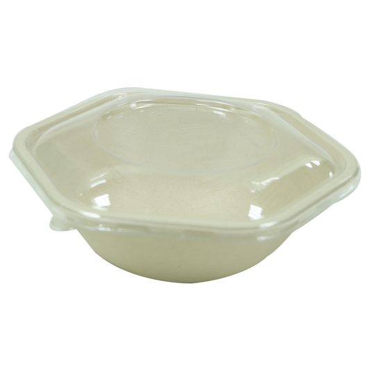Bagasse Hexagon Shape Bowl 1000ML With Pet Lid 300 Pieces - Your One Stop Solution UAE