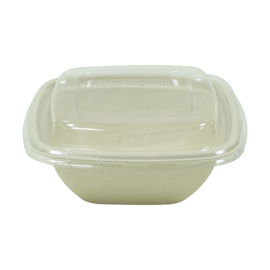 Bagasse Square Shape Bowl 350ML With Lid 600 Pieces - Your One Stop Solution UAE