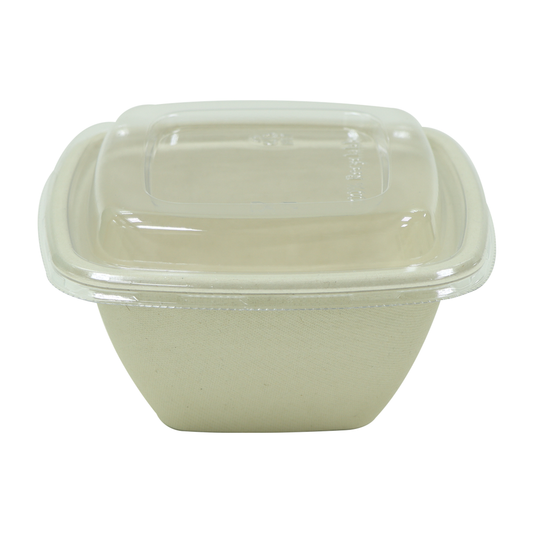 Bagasse Square Shape Bowl 500ML With Lid 600 Pieces - Your One Stop Solution UAE