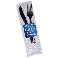 Cutlery Pack Black (Fork & Knife) – Disposable Wrapped Set