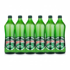 Six green bottles of Beypazari brand on a white background