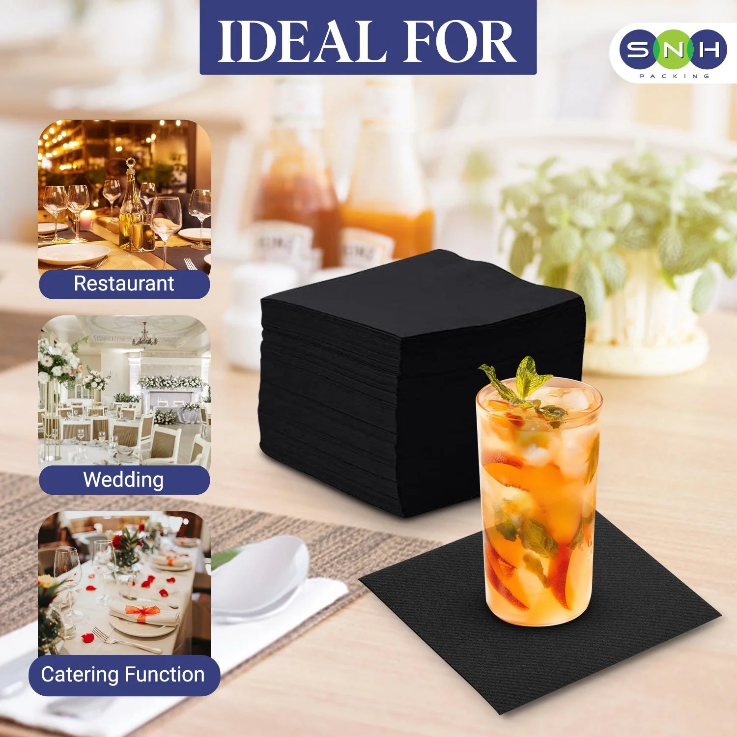 Black Paper Napkins – Available in Multiple Sizes  | 50 PCS x 40 PKTS | Soft, Absorbent & Hygienic Table Napkins