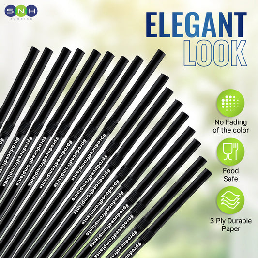 PLA Black Flexible Straws – 6mm & 8mm (200mm Length, Individually Wrapped) – 100 PCS Each