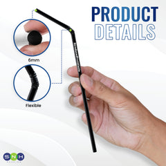 PLA Black Flexible Straws – 6mm & 8mm (200mm Length, Individually Wrapped) – 100 PCS Each
