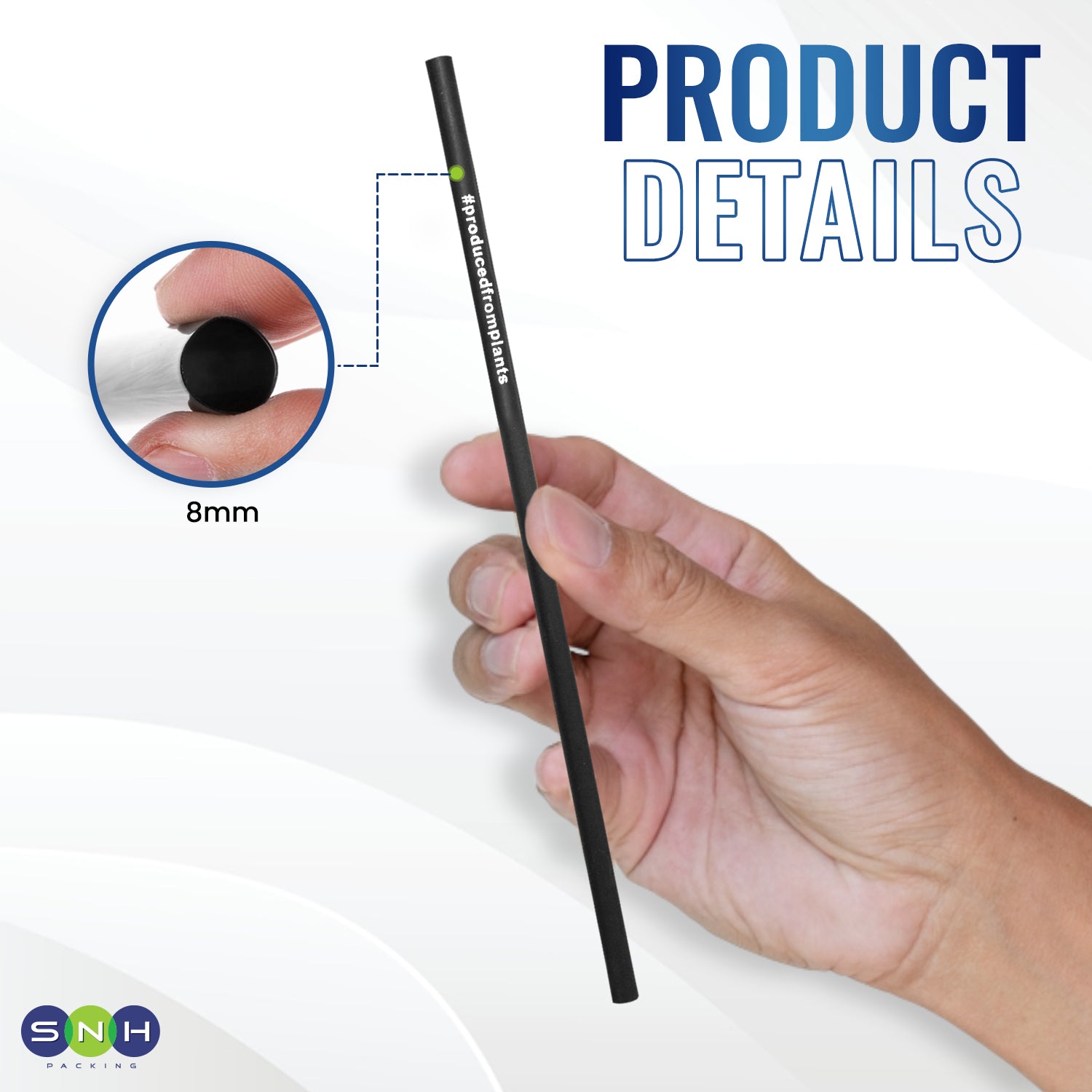 Eco Friendly Black Biodegradable Straw 6MM 100 Pieces