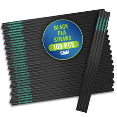PLA Straw Black – Wrapped Eco-Friendly Straws Individually Packed | 100 pcs