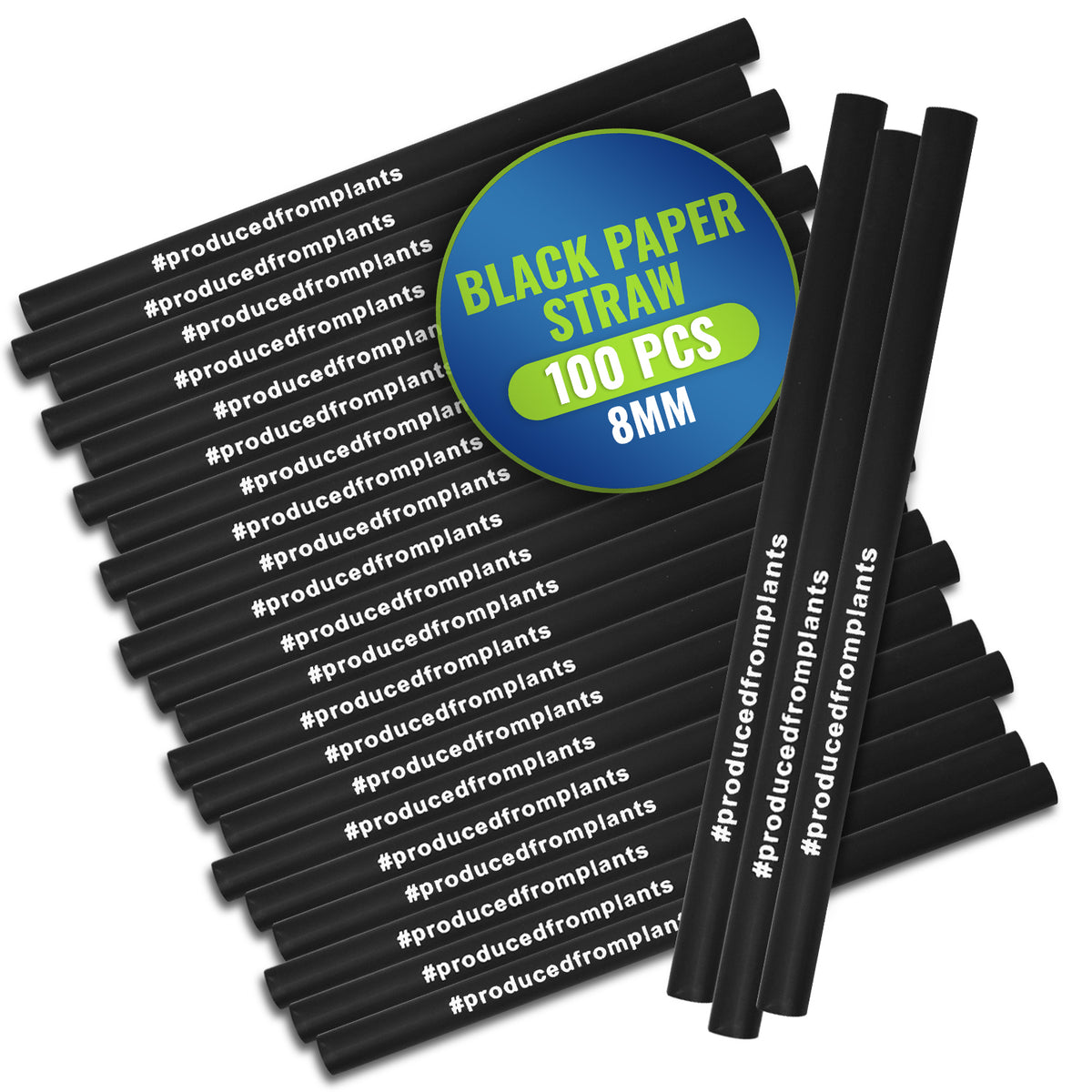 Eco Friendly Black Biodegradable Straw 8MM 100 Pieces