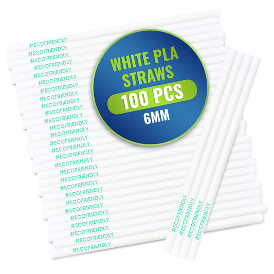 PLA White Straws – 6mm, 8mm & 12mm (Individually Wrapped) – 100 PCS Each