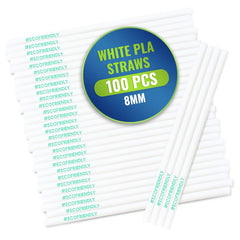 PLA Straws White 6MM & 8MM – Biodegradable Drinking Straws (100 Pieces x 100 Packets)