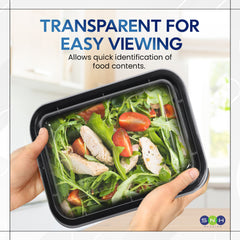 Rectangular Microwave Container 12oz Black Base With Lid