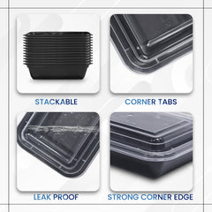 Rectangular Microwave Container 12oz Black Base With Lid
