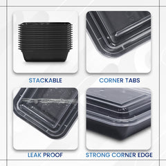 Rectangular Microwave Container 24oz Black Base With Lid