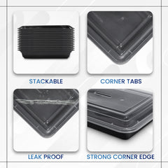 Rectangular Microwave Container 28oz Black Base With Lid