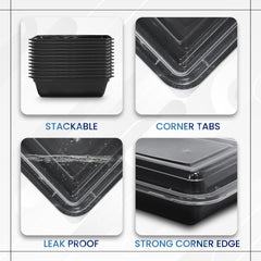 Rectangular Microwave Container 32oz Black Base With Lid