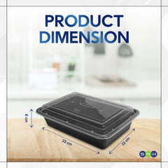 Rectangular Microwave Container 48oz Black Base With Lid