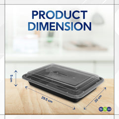 Rectangular Microwave Container 58oz Black Base With Lid