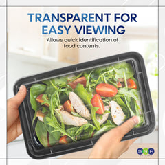 Rectangular Microwave Container 58oz Black Base With Lid