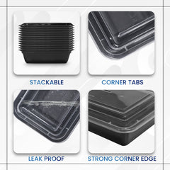 Rectangular Microwave Container 58oz Black Base With Lid