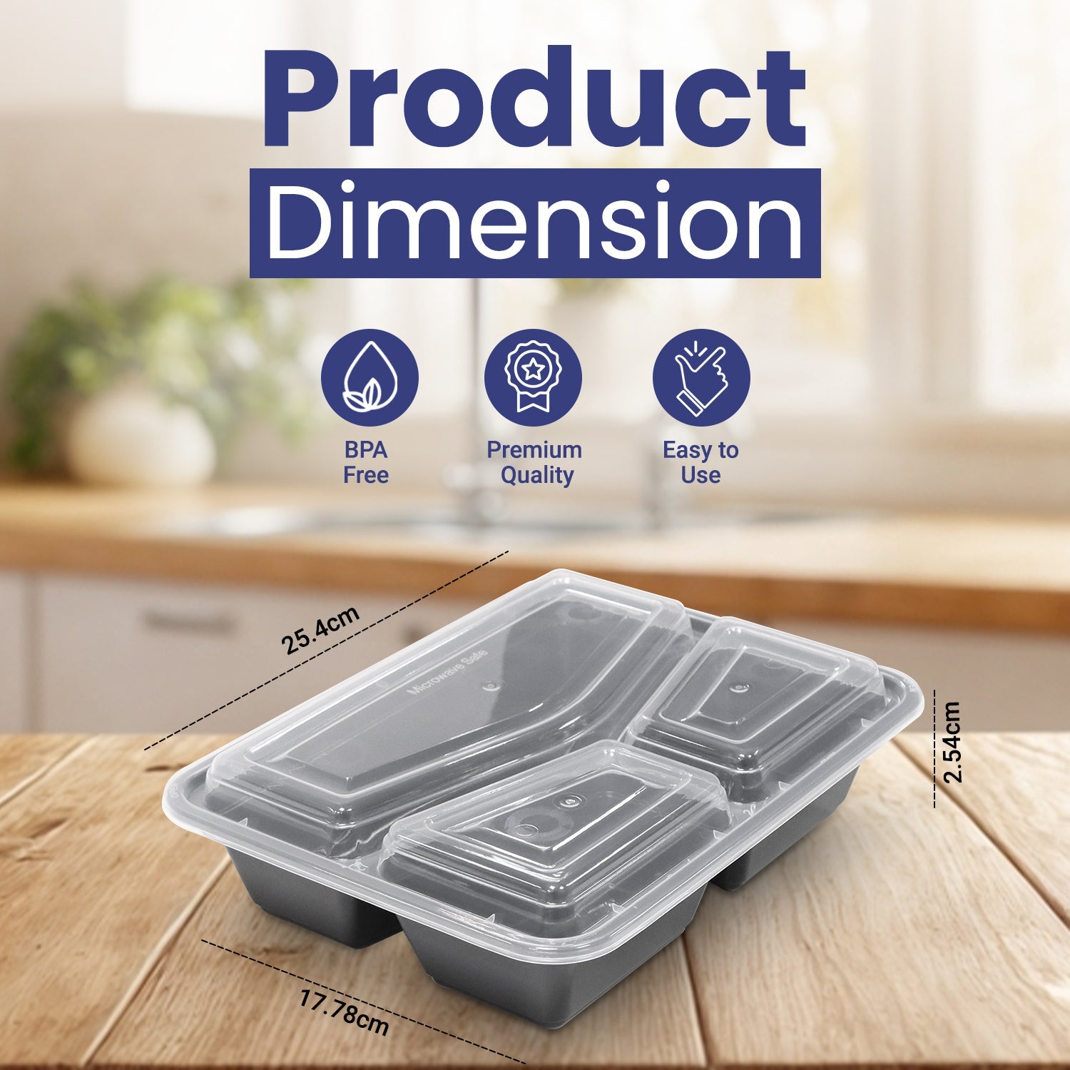 Microwave Container With Lid 3 Compartment 1X150 Pieces