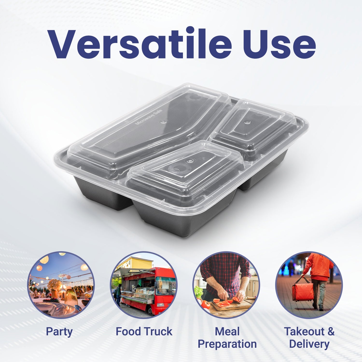 Microwave Container With Lid 3 Compartment 1X150 Pieces