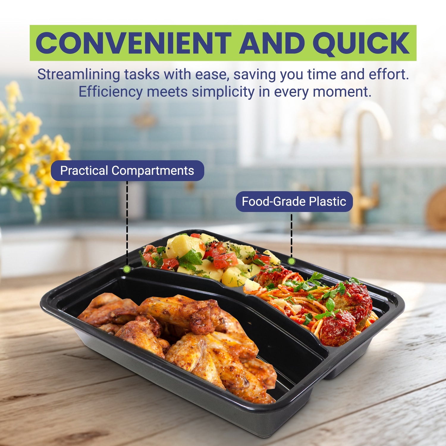 Microwave Container With Lid 3 Compartment 1X150 Pieces