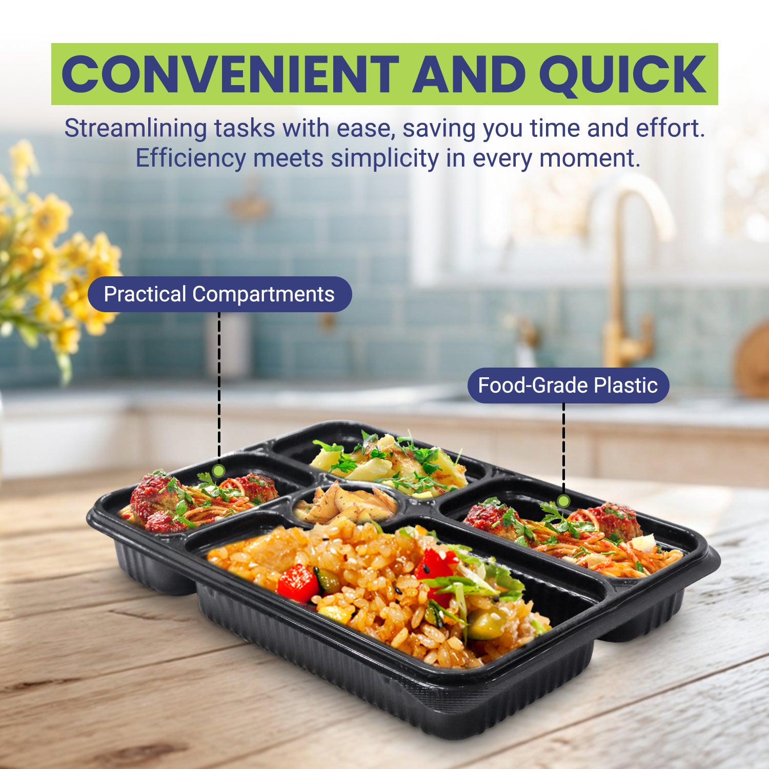Microwave Container With Lid 5 Compartment 1X200 Pieces