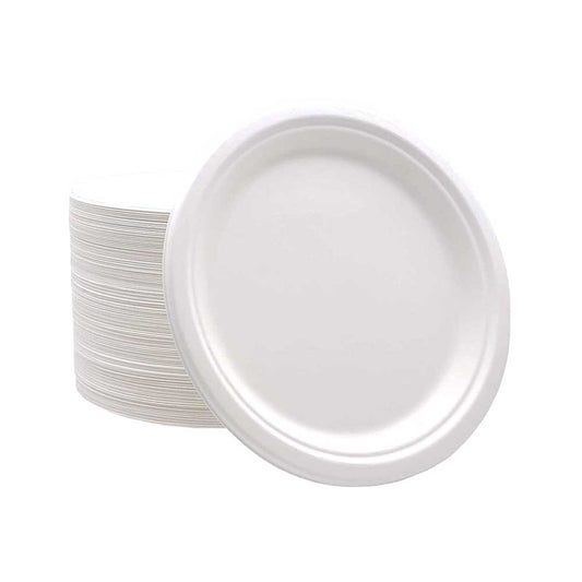 Bagasse Biodegradable Plate White 9 Inch 500 Pieces - Your One Stop Solution UAE