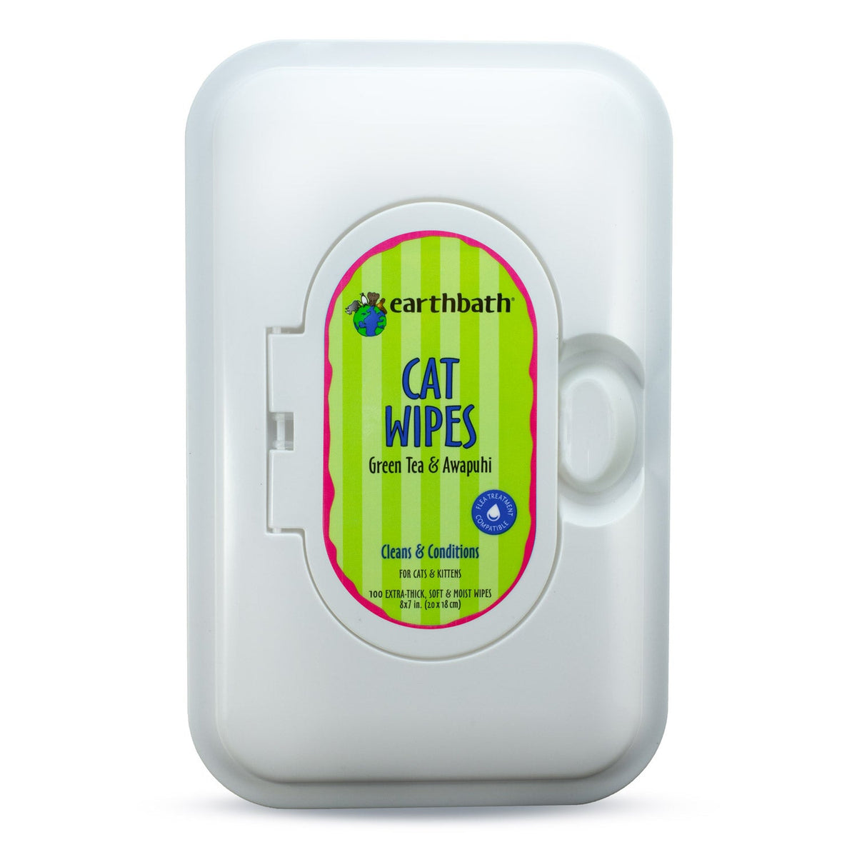 Earthbath® Cat Grooming Wipes with Awapuhi, Green Tea, Cleans & Conditions, 100 ct re-sealable container