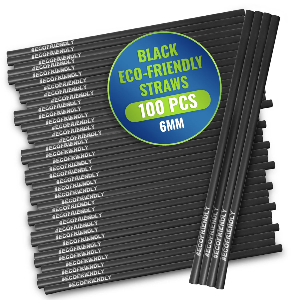 PLA Straw Black – Wrapped Eco-Friendly Straws Individually Packed | 100 pcs