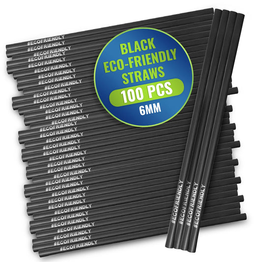 PLA Straw Black – Wrapped Eco-Friendly Straws Individually Packed | 100 pcs