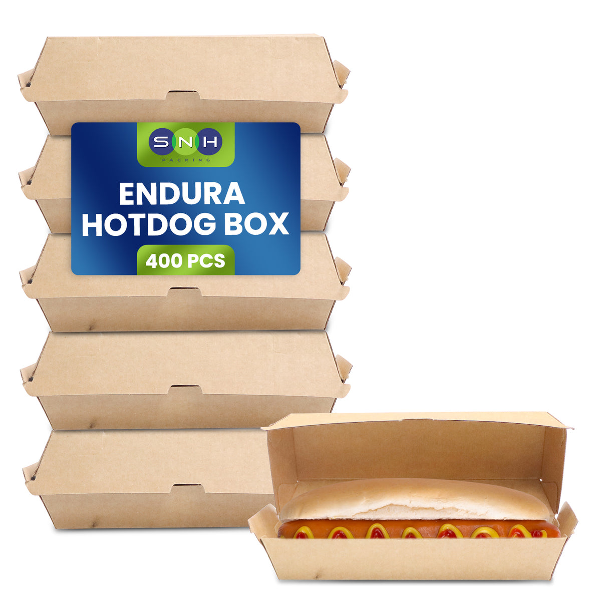 Endura Hotdog Box Brown – 1x400 PCS | Eco-Friendly Kraft Takeaway Food Packaging