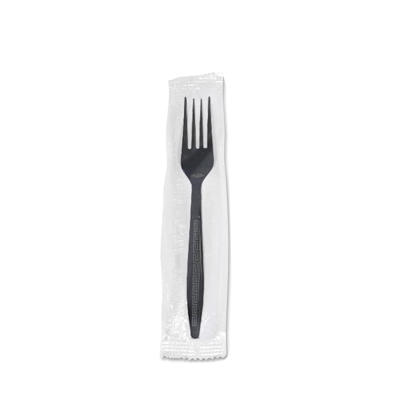 Fork Black HD Wrap  Heavy Duty Individually Wrapped Disposable Plastic Forks