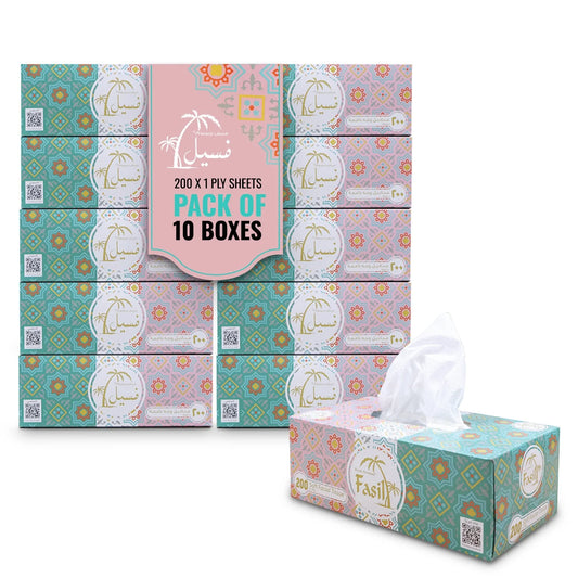 Fasil Facial Tissue – 200 Sheets, 1 Ply | Pack of 5 & Pack of 10 | Soft & Disposable Tissues