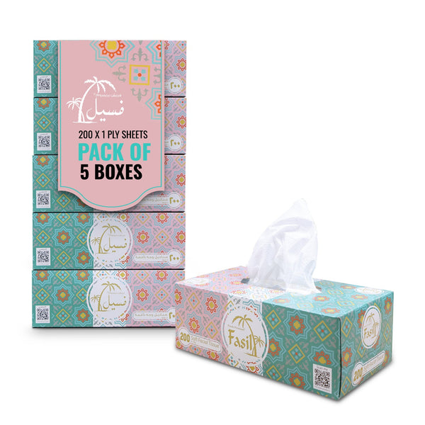 Fasil Facial Tissue 200 Sheet 1 Ply Pack 5 Pieces - Your One Stop Solution UAE