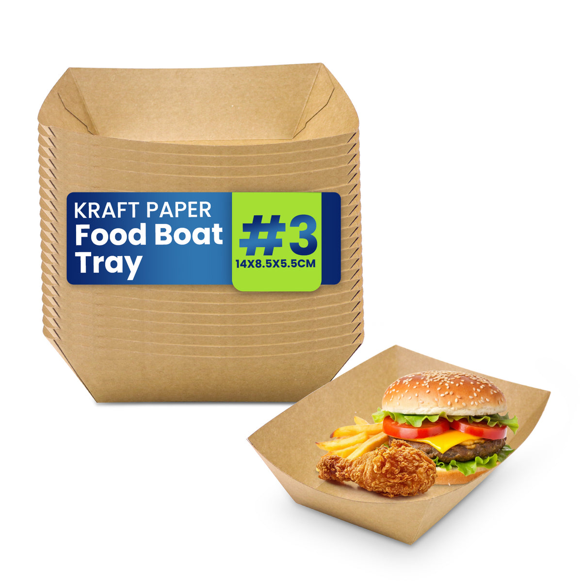 Kraft Boat Trays – Brown & White | #1–#4 | Eco-Friendly Disposable Food Trays