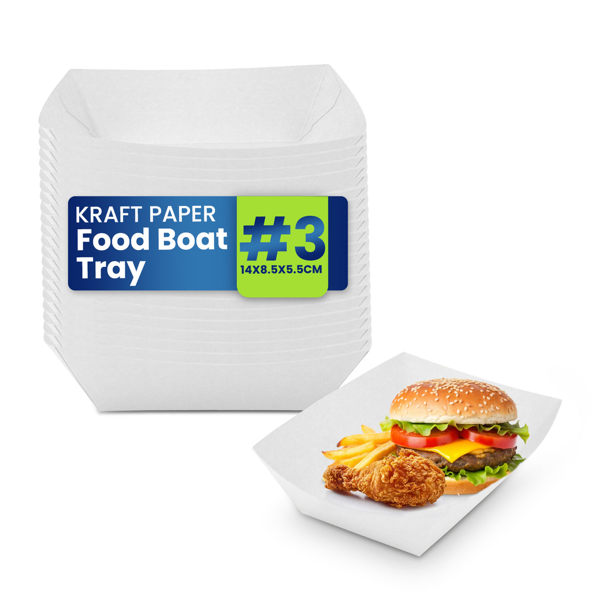 Kraft Boat Trays – Brown & White | #1–#4 | 500–1000 PCS | Eco-Friendly Food Trays