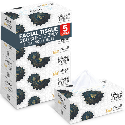 مناديل الوجه الطازجة 500 منديل مكون من طبقتين، 5 قطع