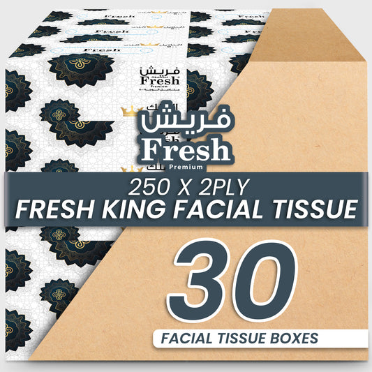 FRESH KING Facial Tissue – 250 Sheets x 2 Ply | 5 Boxes x 6 Packets | Soft, Absorbent & Hygienic