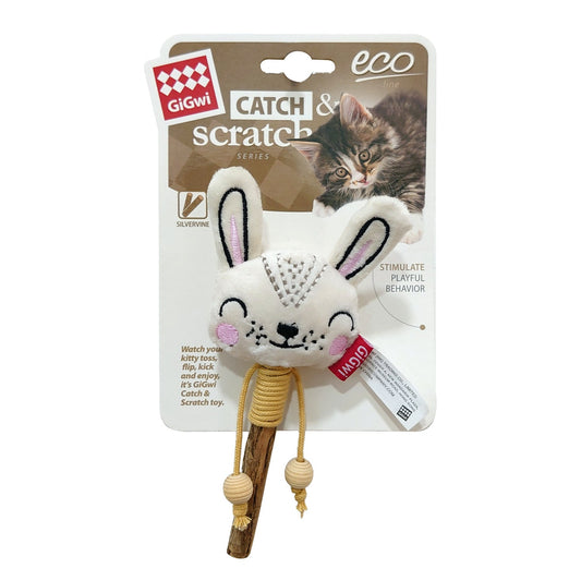 Gigwi Rabbit Catch & Scratch Eco line with Slivervine Leaves and Stick