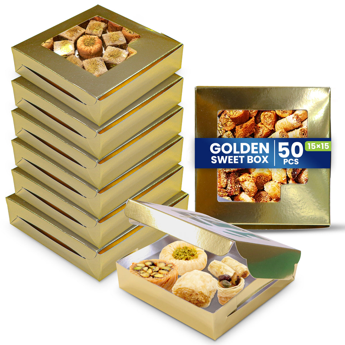 Paper Sweet Box – Gold/Aluminium with Window