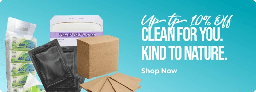 Product display with packaging and text on a blue background