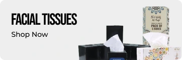 Facial tissues packaging with a 'Shop Now' call to action on a white background