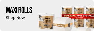 Maxi rolls with packaging and text on a white background